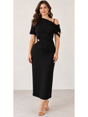 Beulah Style Black Asymmetric Cutout Maxi Dress Size M NWT